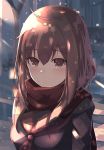  1girl ahoge blush brown_eyes brown_hair c.c.r_(ccrgaoooo) commentary enpera highres light_particles light_rays looking_at_viewer neckerchief original parted_lips scarf school_uniform sketch solo 