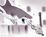  chainsaw commentary_request fins ko-on_(ningen_zoo) mettaton monochrome shark sharknado teeth undertale 