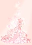  1girl bishoujo_senshi_sailor_moon chibi_usa closed_eyes double_bun dress female floating_object flower full_body gradient gradient_background highres long_hair motituki0 pink pink_background pink_dress pink_hair pink_rose plant rose see-through small_lady_serenity solo twintails very_long_hair 