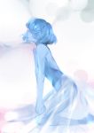  1girl blue_hair blue_pearl_(steven_universe) blue_skin chuong female gradient gradient_background hair_over_face long_skirt see-through see-through_skirt short_hair skirt solo steven_universe white_background 