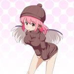  1girl :p animal_ears beanie bird_wings blush bottomless breasts cato_(monocatienus) clothes_tug earrings hat jewelry medium_breasts mystia_lorelei naked_sweater pink_eyes pink_hair ribbed_sweater short_hair solo sweater sweater_tug tongue tongue_out touhou wings 