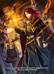  3boys alvis_(fire_emblem) armor artist_request book cape company_connection copyright_name fire fire_emblem fire_emblem:_seisen_no_keifu fire_emblem_cipher helmet holding long_hair long_sleeves magic male_focus multiple_boys polearm red_eyes redhead smile spear weapon 
