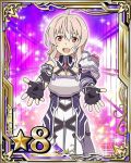  1girl ahoge breastplate breasts card_(medium) cleavage fingerless_gloves gloves medium_breasts mole mole_on_breast number open_mouth pink_eyes pink_hair short_hair_with_long_locks solo star strea sword_art_online 