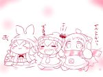  &gt;_&lt; 3girls :3 =_= animal_ears chibi closed_eyes coat commentary_request earmuffs enemy_aircraft_(kantai_collection) female full_body gradient gradient_background hat horns kantai_collection long_hair mittens monochrome multiple_girls northern_ocean_hime open_clothes open_coat open_mouth outstretched_arms pleated_skirt rabbit_ears rensouhou-chan sako_(bosscoffee) scarf shimakaze_(kantai_collection) short_hair sitting sitting_on_head sitting_on_person sketch skirt smile spread_arms translation_request tuque white_background winter_clothes winter_coat x3 yukikaze_(kantai_collection) 