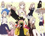  1boy 1girl alternate_hair_color alternate_hairstyle blonde_hair blue_eyes braid camcorder dio_brando dress father_and_daughter food genderswap genderswap_(mtf) giorno_giovanna heart jojo_no_kimyou_na_bouken long_hair multiple_views pantyhose pudding scarf school_uniform short_hair side_ponytail skirt u_rei_3 umbrella uniform 