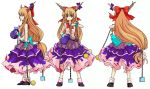  1girl belt black_shoes bow chains character_sheet closed_mouth collarbone female from_behind from_side full_body gourd hair_bow holding horn_bow horns ibuki_suika long_hair looking_at_viewer low-tied_long_hair multicolored_skirt multiple_views neko_(yanshoujie) ofuda orange_eyes orange_hair pink_bow profile purple_bow red_bow shirt shoes sidelocks simple_background skirt sleeveless sleeveless_shirt solo standing the_sealed_esoteric_history touhou turnaround very_long_hair white_background white_shirt wrist_cuffs 