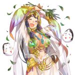  1girl arms_up blush_stickers branch breasts disembodied_head hair_over_shoulder holding jewelry large_breasts leaf long_hair navel necklace official_art open_mouth solo sweat transparent_background uchi_no_hime-sama_ga_ichiban_kawaii 