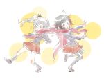  2girls asphyxiation black_hair blue_eyes choking iesupa multiple_girls ruby_rose rwby scarf school_uniform shared_scarf socks surprised thigh-highs weiss_schnee white_hair 