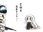  abyssal_jellyfish_hime aircraft_carrier_water_oni bald beret black_skirt blush_stickers breasts chibi closed_eyes comic commentary_request detached_sleeves dress enemy_aircraft_(kantai_collection) flying_sweatdrops glasses glowing gomasamune hair_ornament hair_over_one_eye hat highres kantai_collection large_breasts leg_hug long_hair open_mouth seaplane_tender_water_hime shinkaisei-kan sitting skirt sleeveless sleeveless_dress smile strapless strapless_dress tail thigh-highs translation_request when_you_see_it white_background white_hair yellow_eyes 