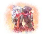  2girls black_hair blue_eyes iesupa multiple_girls ruby_rose rwby scarf school_uniform shared_scarf weiss_schnee white_hair 