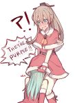  !? 2girls aqua_eyes aqua_hair bare_shoulders blush brown_hair commentary embarrassed english gloves head_under_clothes heart kantai_collection kumano_(kantai_collection) kvlen long_hair multiple_girls open_mouth ponytail red_gloves santa_costume smile suzuya_(kantai_collection) 
