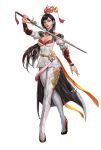  1girl absurdres bare_shoulders black_hair destiny_yama detached_collar detached_sleeves green_eyes high_heels highres lips long_hair looking_at_viewer skin_tight solo sword weapon white_background 