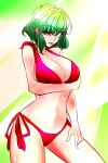  1girl alternate_costume bare_shoulders bikini breast_hold breasts cleavage collarbone cowboy_shot green_hair highres itocoh kazami_yuuka large_breasts looking_at_viewer naughty_face navel red_bikini red_eyes short_hair side-tie_bikini solo stomach swimsuit tongue tongue_out touhou 