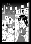  3girls black_border border comic food greyscale hakurei_reimu monochrome multiple_girls t-asama touhou translation_request 
