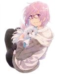  1girl :d black_legwear fate/grand_order fate_(series) fou_(fate/grand_order) glasses jacket looking_at_viewer merude open_mouth pantyhose purple_hair shielder_(fate/grand_order) short_hair smile violet_eyes 