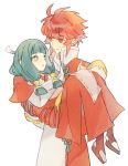  2girls carrying fire_emblem fire_emblem_if hinoka_(fire_emblem_if) japanese_clothes kimono looking_at_another mitama_(fire_emblem_if) multiple_girls red_eyes redhead short_hair simple_background ustes_asa white_background 