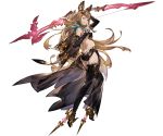  1girl animal_ears ass back bare_back bare_shoulders black_dress black_legwear blonde_hair bow_(weapon) breasts bridal_gauntlets brown_eyes butt_crack dimples_of_venus dress erect_nipples erun_(granblue_fantasy) full_body granblue_fantasy hair_ornament high_heels holding holding_weapon long_hair metella_(granblue_fantasy) minaba_hideo mole mole_under_mouth official_art simple_background small_breasts smile solo thigh-highs transparent_background very_long_hair weapon 