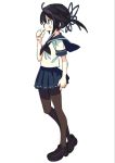  1girl black_hair blush character_request commentary_request copyright_request from_side full_body morino_hon pantyhose school_uniform shoes short_ponytail skirt solo standing 