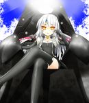  black_gloves black_skirt boots code:_nemesis_(elsword) elsword eve_(elsword) gloves long_hair ootsuki_momiji ribbon sitting skirt thigh-highs thigh_boots white_ribbon yellow_eyes 