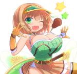  1girl artist_request breasts brown_hair flower_knight_girl kiwi_(flower_knight_girl) large_breasts one_eye_closed open_mouth short_hair solo 
