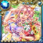  .hack// 1girl ;d animal_ears bouquet bra braid confetti flower fox_ears gem green_eyes guilty_dragon hair_flower hair_ornament kazura_enji kokore_(guilty_dragon) long_hair looking_at_viewer medal one_eye_closed open_mouth pink_hair purple_bra round_teeth smile solo star sunflower teeth underwear 