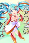  1girl 2016 absurdres ahoge aqua_eyes aqua_hair character_name elbow_gloves gloves goodsmile_company goodsmile_racing hatsune_miku headphones highres kyo_(kyo21413) long_hair open_mouth orange_gloves orange_legwear solo thigh-highs twintails vocaloid 