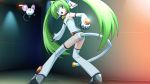  &gt;:&lt; 1girl animal_ears armpits ass bare_shoulders bell belt bow clenched_hand closed_mouth cow_bell detached_sleeves fin_(phantom_breaker) flat_ass flat_chest game_cg green_eyes green_hair hair_bow hair_ornament high_heels indoors legs_apart long_twintails looking_back mauchuu mouse_ears open_mouth pet phantom_breaker red_eyes robot shoe_soles sidelocks standing star star_print suzuhira_hiro tail twintails white_legwear white_leotard younger 