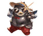  1girl animal_costume bird bow bowtie full_body granblue_fantasy hat minaba_hideo motion_lines no_humans official_art pengie pengie_(grablue_fantasy) penguin penguin_costume red_bow simple_background solo sparkle sun_hat sunglasses transparent_background 