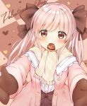  1girl blush catbell chocolate chocolate_heart heart long_hair looking_at_viewer mouth_hold original scarf solo valentine 