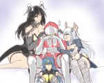  1boy 3girls antennae bangs black_dress black_gloves black_hair blush breasts dress eyebrows_visible_through_hair gloves kaijuu karakure_(kamo-nanban) large_breasts long_hair looking_at_viewer multiple_girls personification tagme tokusatsu ultra_kaijuu_gijinka_keikaku ultra_series ultraman ultraman_(1st_series) yellow_eyes zetton 