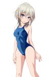  1girl anastasia_(idolmaster) blue_eyes blue_swimsuit blush competition_swimsuit eyebrows eyebrows_visible_through_hair head_tilt highleg highleg_swimsuit idolmaster idolmaster_cinderella_girls lips looking_at_viewer one-piece_swimsuit parted_lips short_hair silver_hair swimsuit takahirokun white_background 