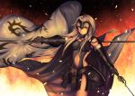  1girl armor blonde_hair breasts chains cleavage fate/grand_order fate_(series) flag gauntlets headpiece jeanne_alter long_hair looking_at_viewer ruler_(fate/apocrypha) solo sword weapon xiaosan_ye yellow_eyes 