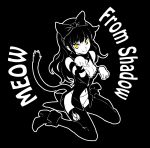  1girl black_hair blake_belladonna boots bow cat_tail english female full_body hair_bow highres iesupa meow monochrome navel paw_pose rwby simple_background solo spot_color tail yellow_eyes 