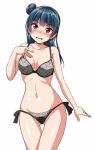  1girl bikini black_bra black_panties blue_hair blush bra breasts hair_bun love_live! love_live!_sunshine!! medium_breasts navel panties side-tie_bikini side-tie_panties solo swimsuit thigh_gap tsushima_yoshiko underwear underwear_only yopparai_oni 