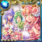  .hack// 3girls :o animal_ears blue_eyes blue_hair bouquet bride elemia_(guilty_dragon) facial_mark flower fox_ears gem green_eyes green_hair guilty_dragon hair_bun hair_flower hair_ornament jewelry kazura_enji kokore_(guilty_dragon) long_hair looking_at_viewer multiple_girls necklace pink_hair red_rose rose short_hair smile star tattoo upper_body wolf_of_the_wilderness_(guilty_dragon) yellow_eyes 