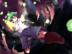  1girl antennae cape female fireflies firefly green_eyes green_hair solo touhou wriggle_nightbug 