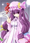  1girl breasts female hat long_hair magic_circle patchouli_knowledge pentagram purple_hair ribbon solo touhou violet_eyes 