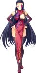  1girl absurdres artist_request bare_shoulders black_hair black_legwear breasts china_dress chinese_clothes dress elbow_gloves eyepatch full_body gloves hands_on_hips highres kakouton koihime_musou large_breasts long_hair looking_at_viewer panties pelvic_curtain shoes side-tie_panties smile solo standing transparent_background underwear violet_eyes 