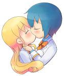  2girls chibi gradient_hair kiss konohana_hikari multicolored_hair multiple_girls ootori_amane simple_background strawberry_panic! yuri 