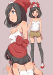  1girl bare_shoulders beanie black_eyes black_hair breasts clearite female female_protagonist_(pokemon_sm) from_behind hat multiple_views pokemon pokemon_(game) pokemon_sm shorts sketch thigh-highs thigh_gap upper_body 