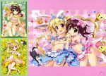  2girls absurdres animal_ears bow brown_hair cat_ears cat_tail collarbone dog dress fake_animal_ears fake_tail feet field flat_chest flower flower_field from_above fujima_takuya green_eyes hair_between_eyes hair_bow headdress highres long_hair looking_at_viewer lying midriff multiple_girls navel on_back original panties rabbit_ears scan see-through short_hair striped striped_bow striped_panties tail toes twintails underwear very_long_hair white_panties wrist_cuffs 