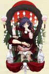  1girl :q feet female fish hand_on_thigh looking_away offering rope sandals shide shimenawa sitting solo sun tongue tongue_out touhou tsurui yasaka_kanako 