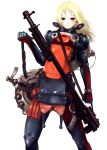  1girl armor blonde_hair blue_eyes bodysuit gun highres nagasawa_shin original rifle solo weapon 