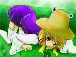  1girl female frog hat moriya_suwako solo thigh-highs touhou 