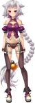  1girl absurdres bare_shoulders blush braid breasts full_body gakushin gloves highres koihime_musou large_breasts long_hair looking_at_viewer navel scar shoes silver_hair single_braid smile solo standing transparent_background violet_eyes 