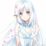  blue_eyes eve_(yuukyuu_no_tierblade) flowers long_hair looking_at_viewer small_breasts smile white_hair yuukyuu_no_tierblade yuuna_minato 