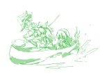  boat broom green hakurei_reimu kirisame_marisa kochiya_sanae monochrome multiple_girls sawayaka_samehada sketch touhou 