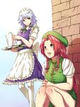  hairband hat hong_meiling inuduka_bouru inuzuka_bouru izayoi_sakuya maid pantyhose red_hair redhead ribbon silver_hair touhou twin_braids 