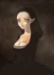  black_hair breasts bust cleavage dress elf funeral_dress grey_eyes pointy_ears tonko 