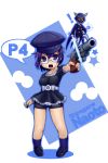  blue_hair bullet cabbie_hat glasses gun hat kentaro_taruneko mkpower persona persona_4 shirogane_naoto short_hair taru_neko weapon 